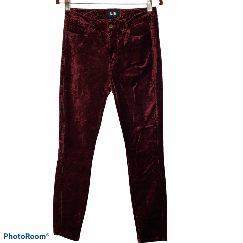 PAIGE Hoxton Red Burgundy Velvet Ultra Skinny Ankle PantsSize 28